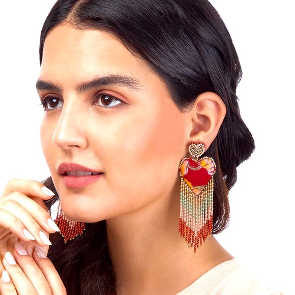 🌺🎉HP🎉🌺 NWT Anthropologie Deepa Beaded Heart Fringe Chandeliers - Picture 13 of 16